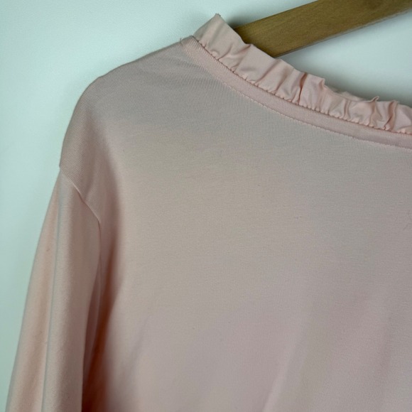 Isaac Mizrahi Live Pink Ruffle Neck Blouse Size 3X Lightweight Cotton Stretch - Picture 2 of 9